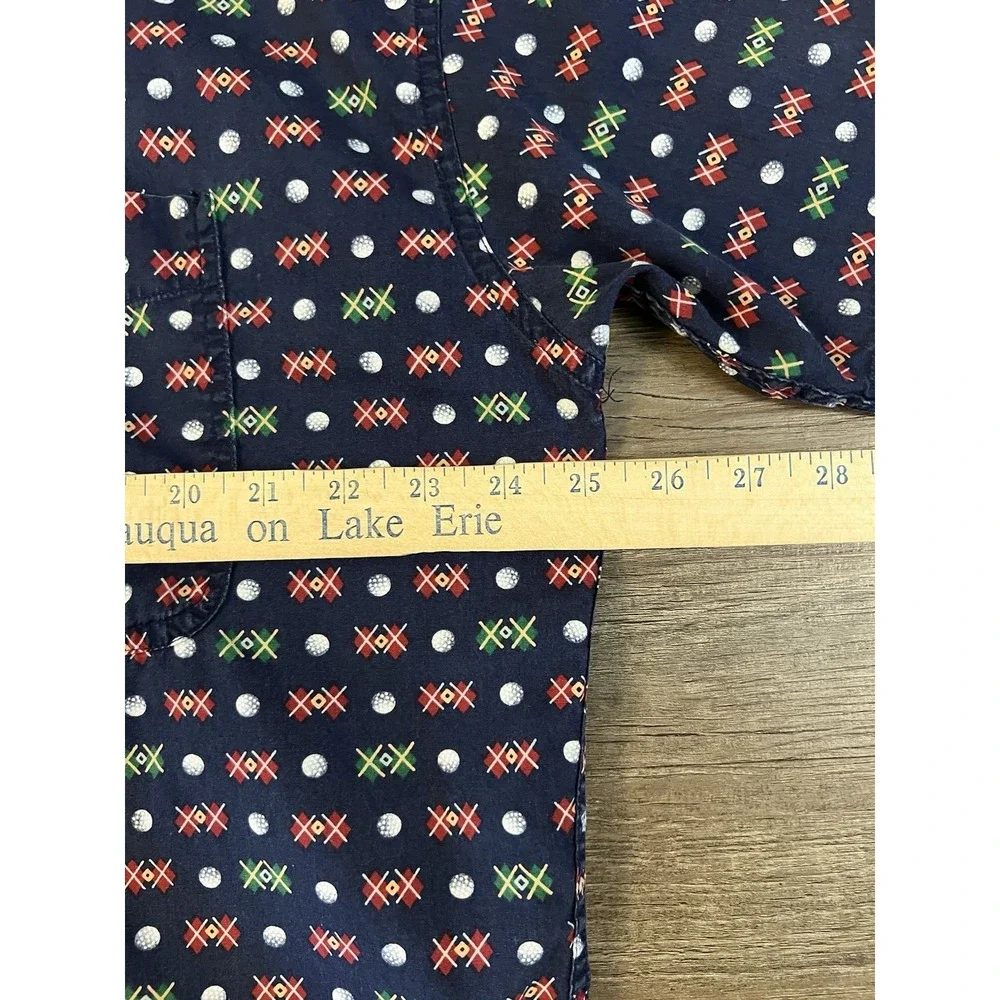 Vintage 90s CHAPS RALPH LAUREN Button Down ALL OVER GOLF PRINT Cotton L Blue E15